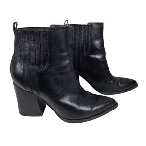 MARC FISHER LTD OSHAY BLACK LEATHER  POINTED TOE  BLOCK HEEL BOOTIE – WOMEN’S 8M